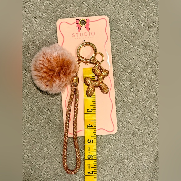 Crystal Balloon Dog Handbag Charm with faux fur pom - Gift Ready NWT - Picture 3 of 6